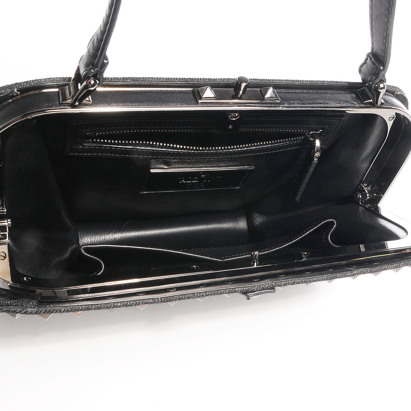 Denim Rockstud Mini Frame Bag Black