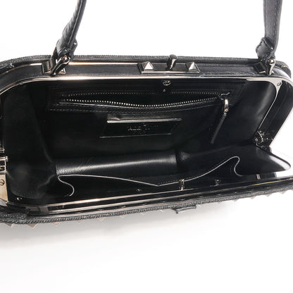 Valentino Garavani Denim Rockstud Mini Frame Bag Black 6 of 17