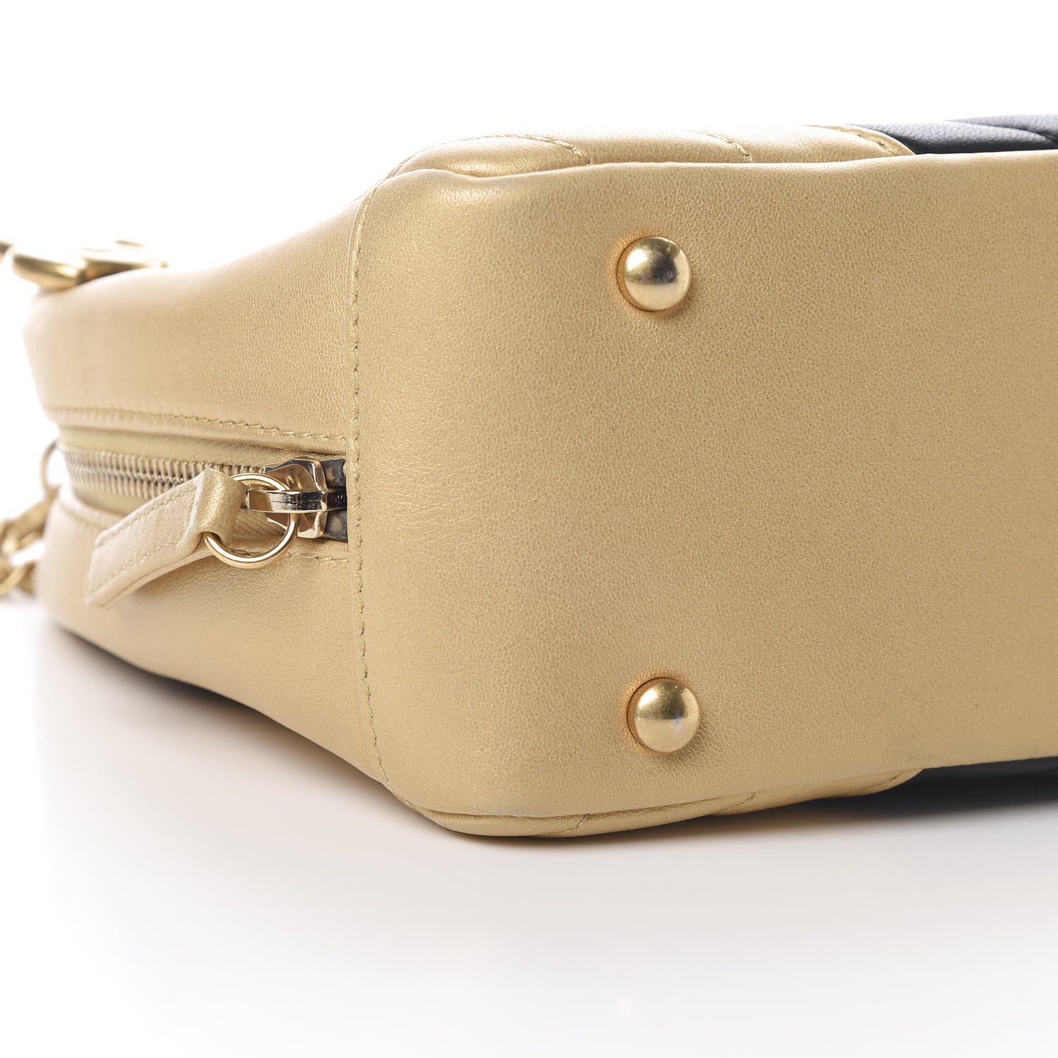 Chanel Lambskin Sheepskin Chevron Camera Case Black Gold 9 of 11