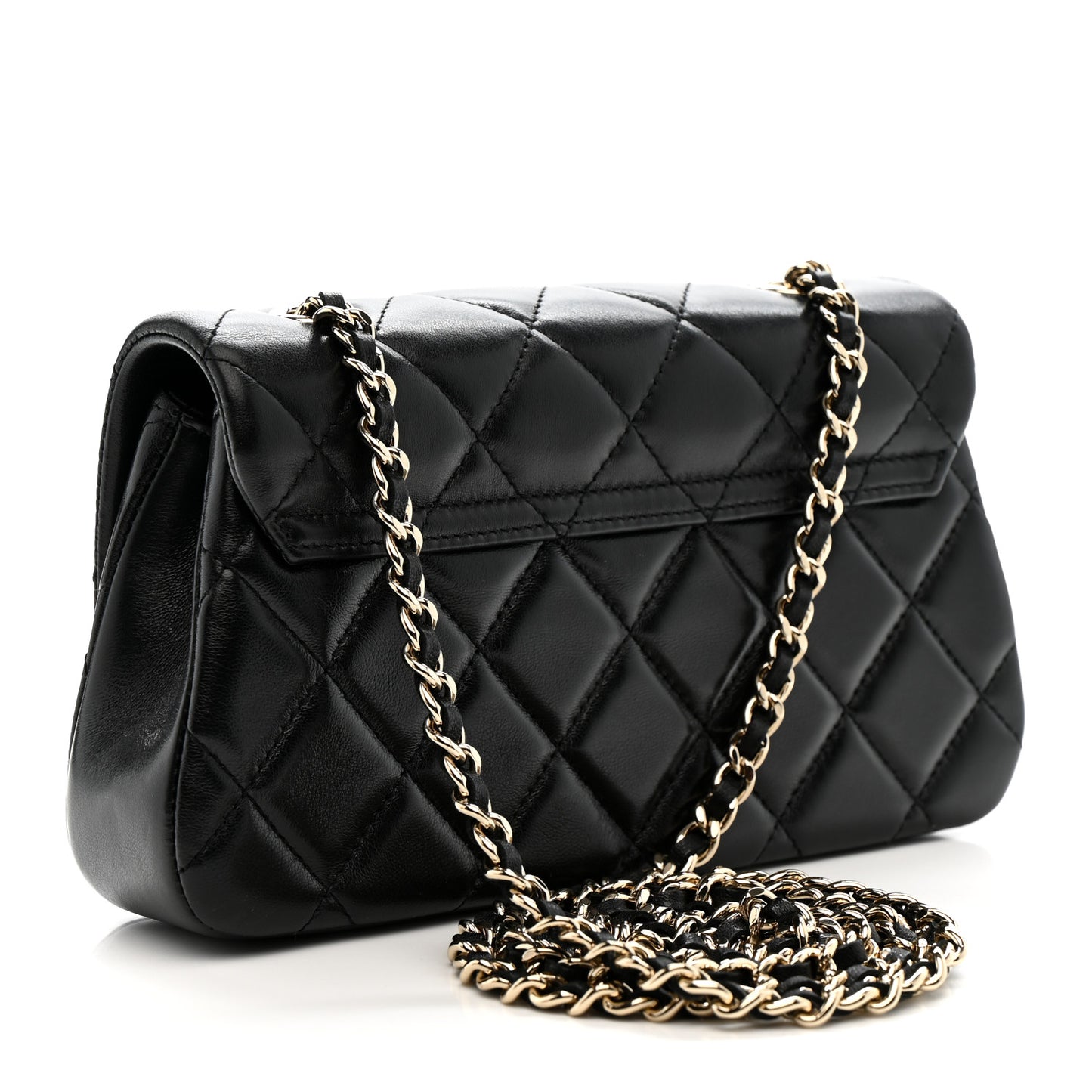 Lambskin Quilted Rectangular Phone Holder Clutch With Chain Black