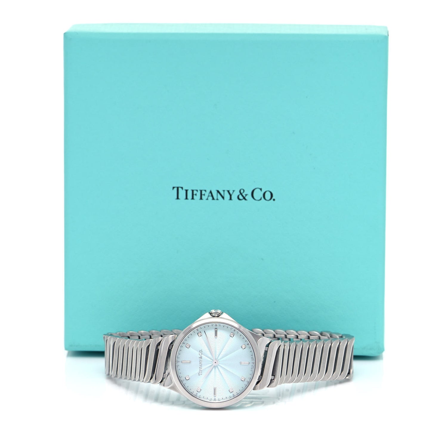 Stainless Steel Diamond 28mm Metro 2-Hand Quartz Watch Ice Blue