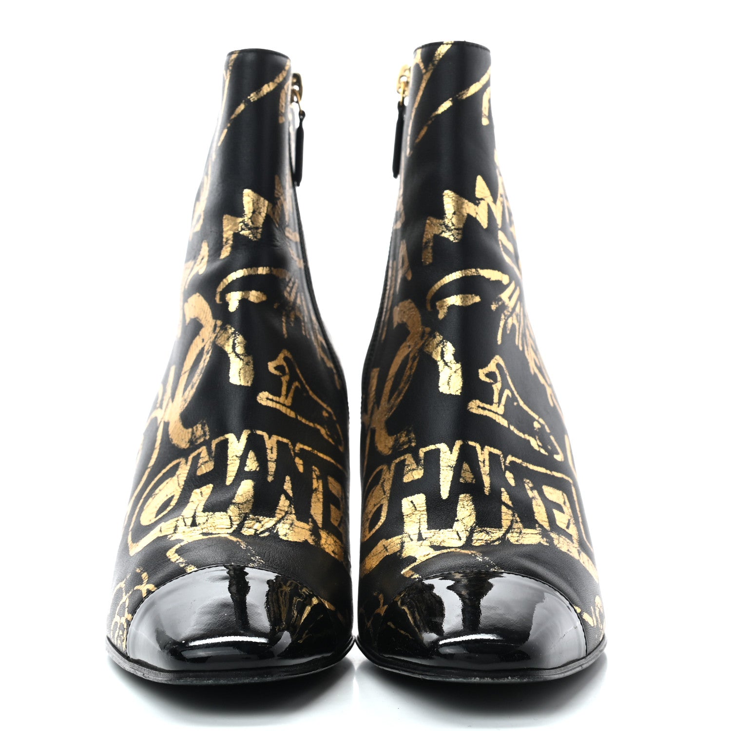 Chanel Calfskin Graffiti Short Boots 39 Black Gold 2 of 9