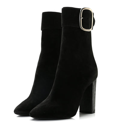 Saint Laurent Suede Joplin Buckle 105 Booties 37.5 Black 2 of 15