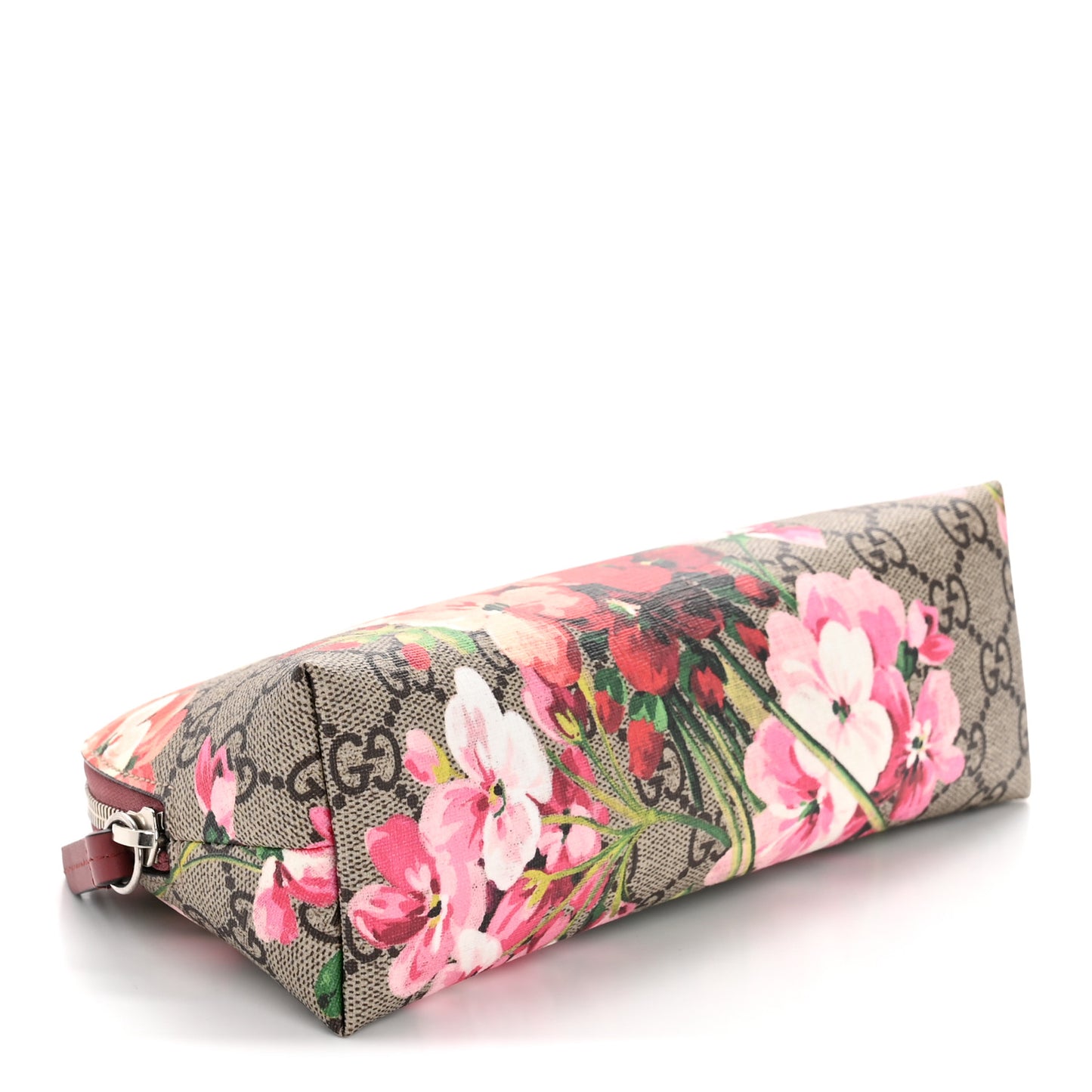 GG Supreme Monogram Blooms Pouch Cosmetic Case Beige Multicolor Dry Rose