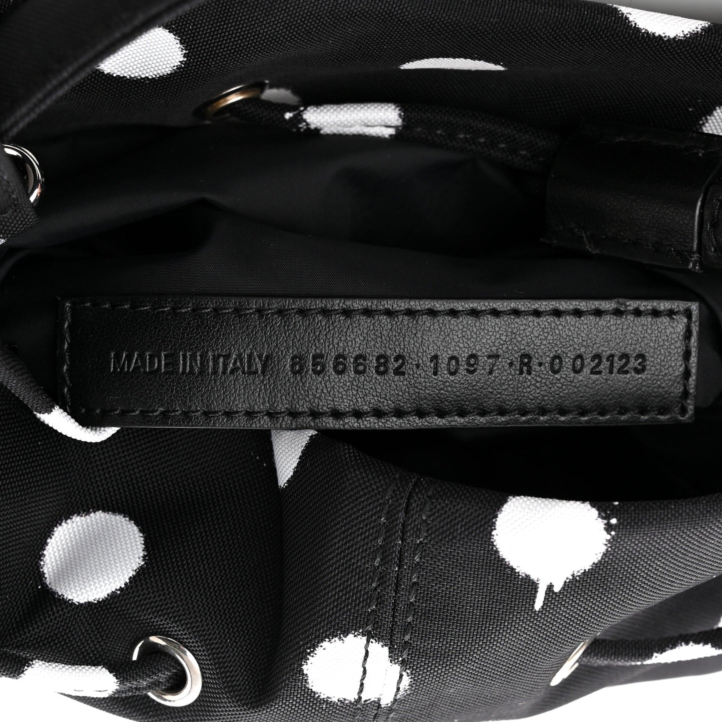 Recycled Sport Nylon Polka Dot Logo Embroidered Wheel Drawstring Bucket Bag Black White