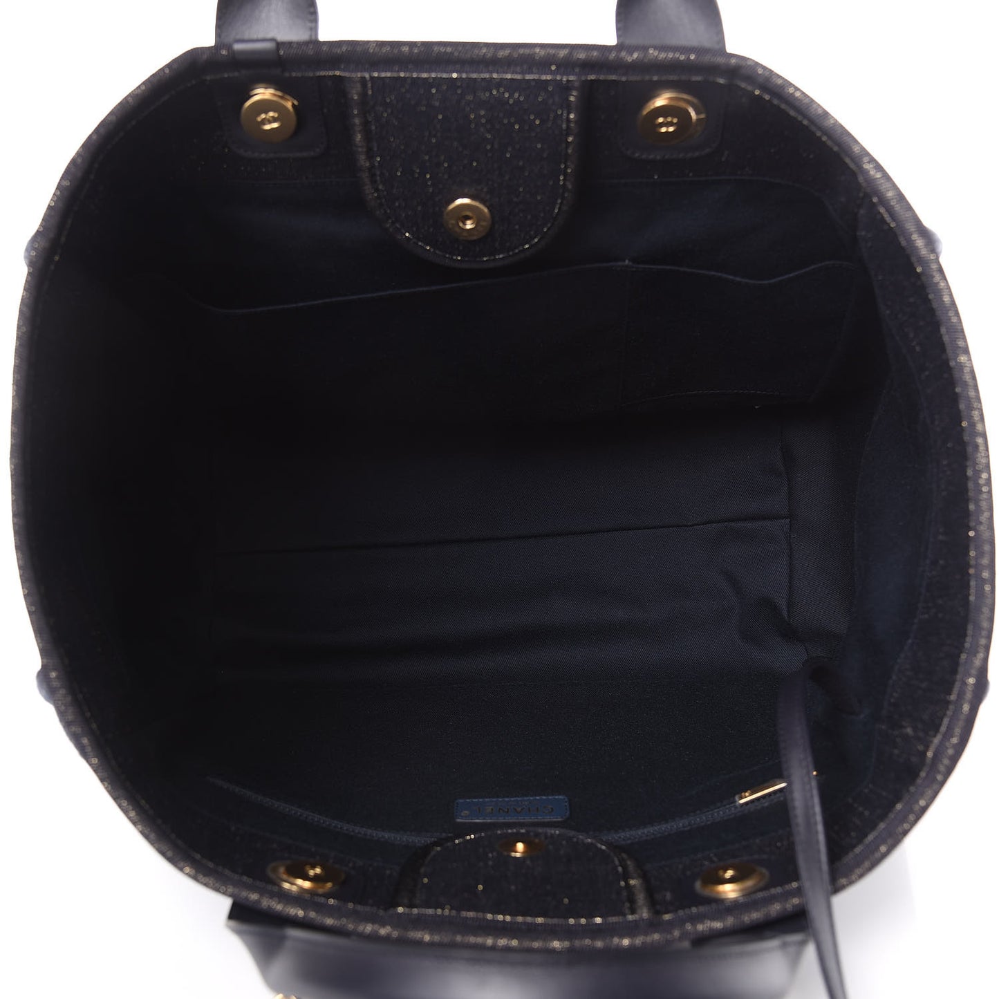 Lurex Canvas Medium Deauville Tote Navy Blue Gold