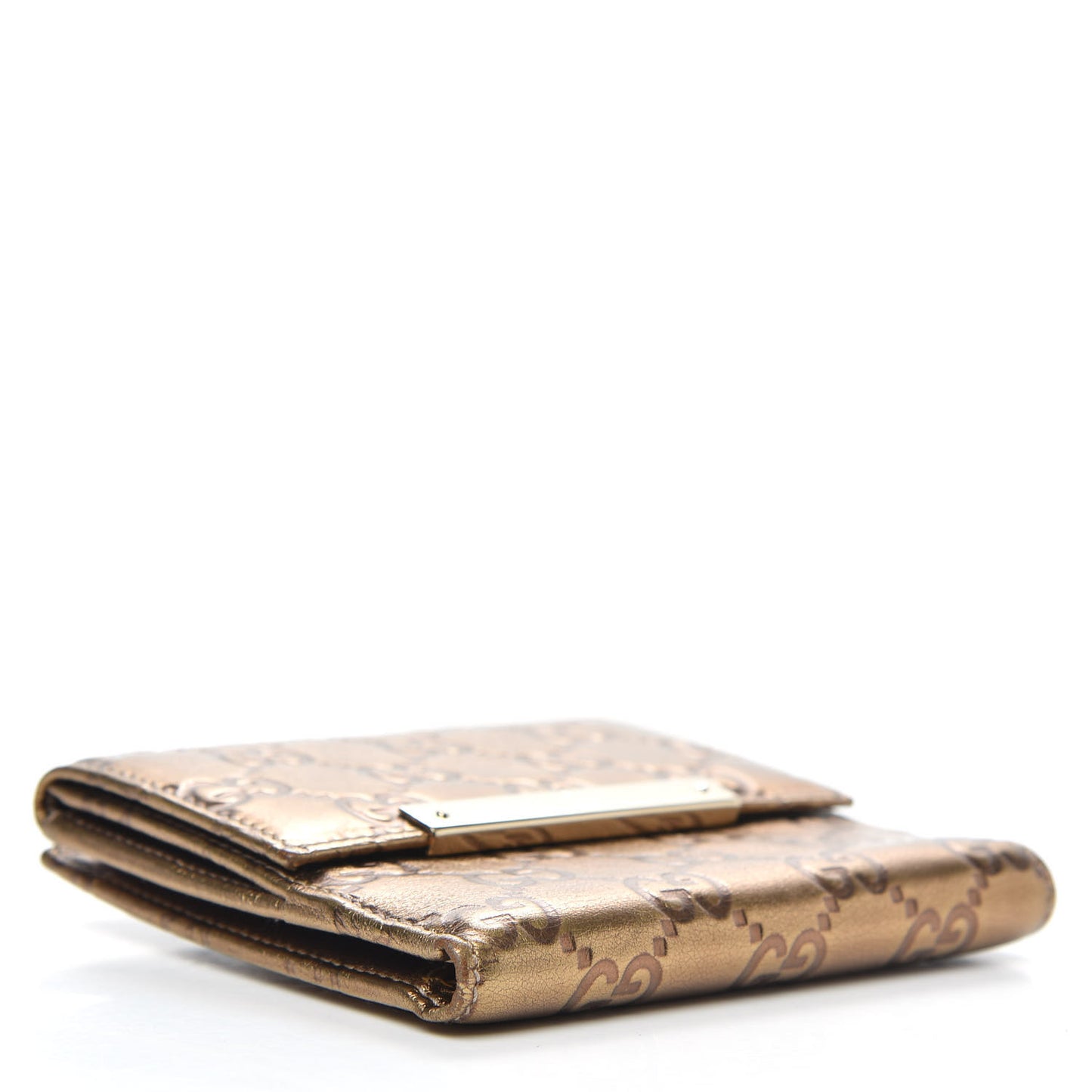 Metallic Guccissima Metal Bar French Flap Wallet Gold