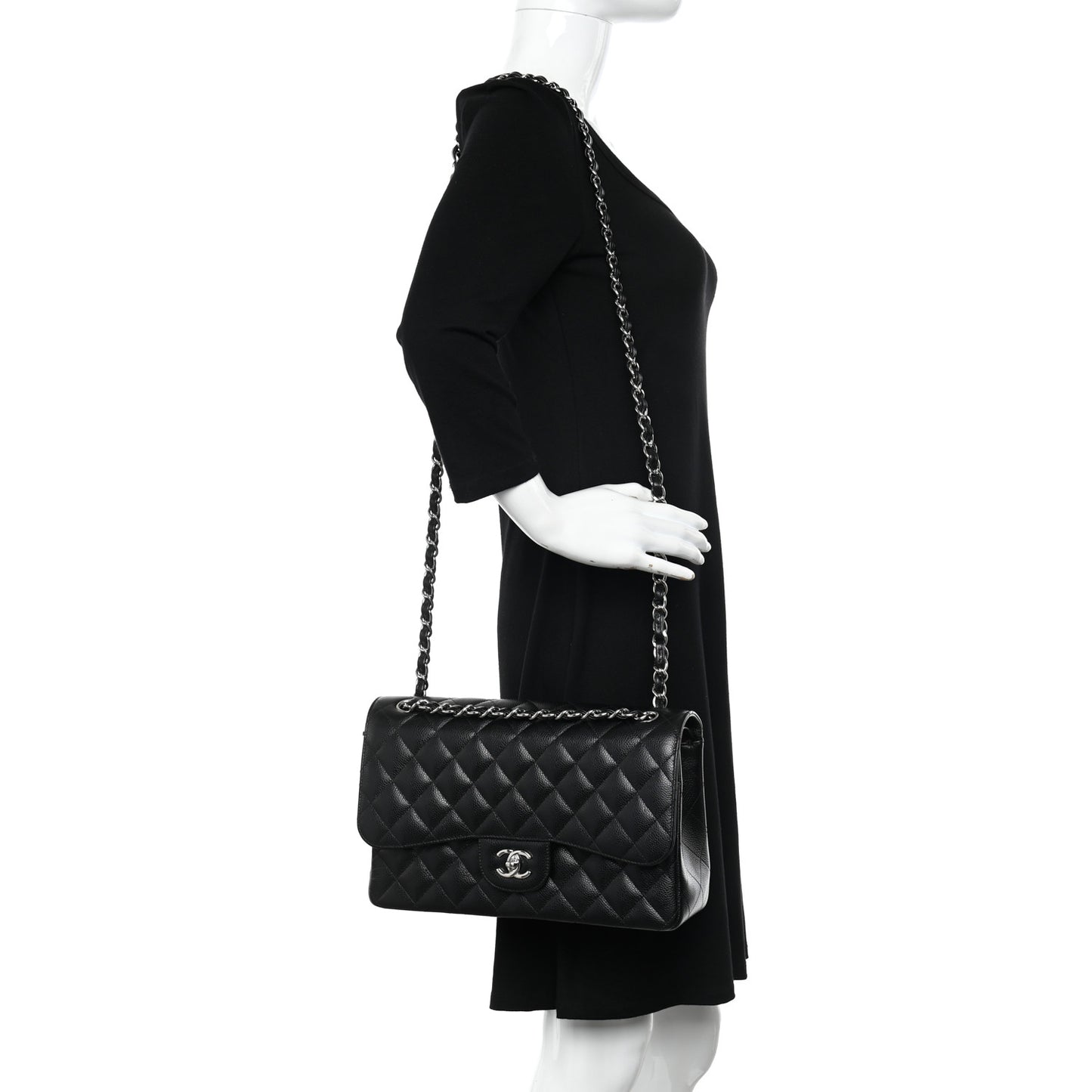 Caviar Quilted Jumbo Double Flap Black