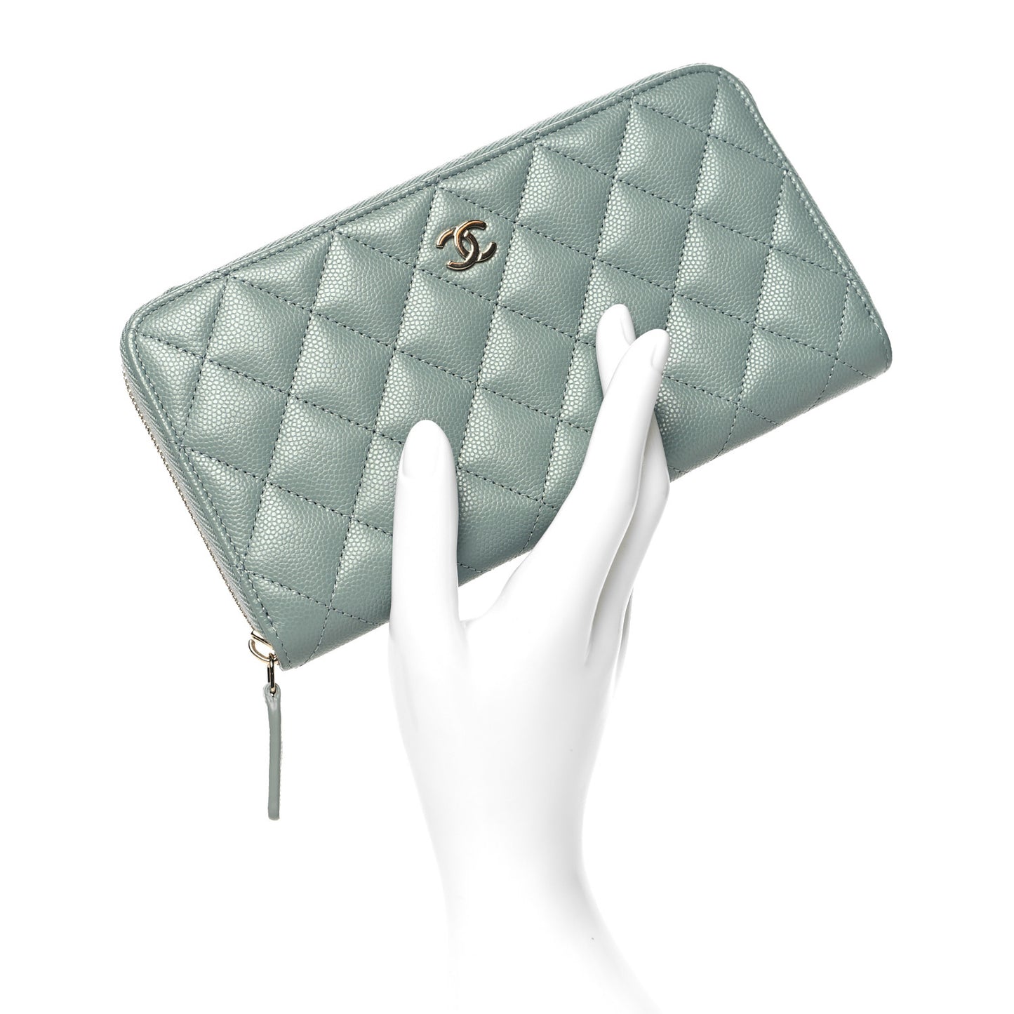Caviar Quilted Large Gusset Zip Around Wallet Light Blue