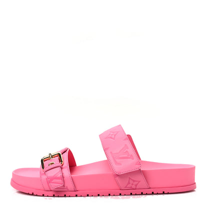 Louis Vuitton Calfskin Monogram Embossed Bom Dia Flat Mule Sandals 39.5 Pink 1 of 8