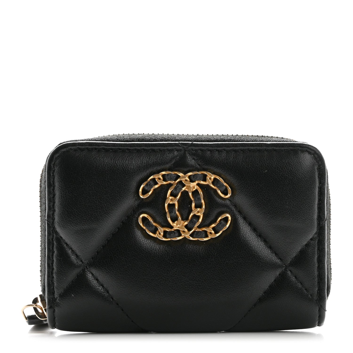Chanel Lambskin Quilted Chanel 19 Zip Around Coin Purse Wallet Black 1 of 9