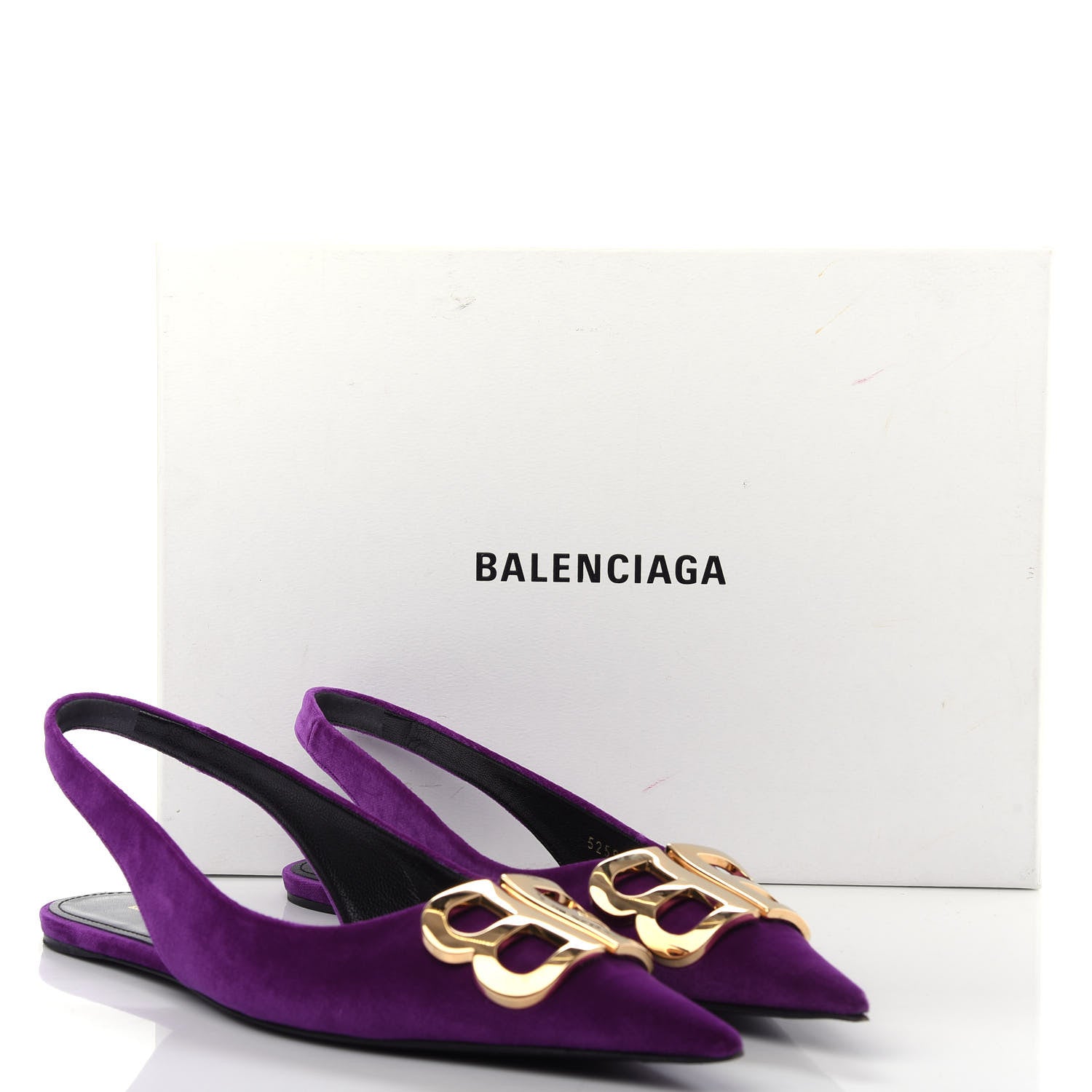 Balenciaga Velvet BB Knife Pointy Toe Slingback Flats 37 Violet Orchidee 11 of 11