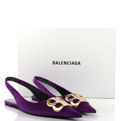 Balenciaga Velvet BB Knife Pointy Toe Slingback Flats 37 Violet Orchidee 11 of 11