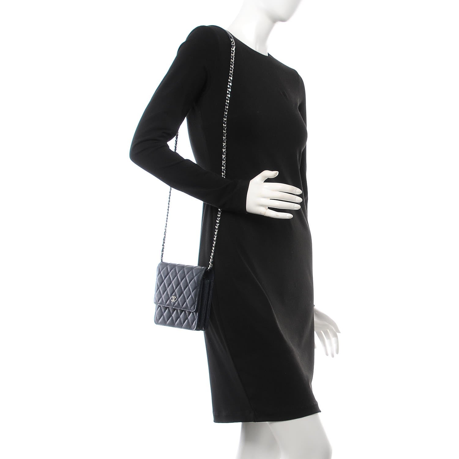 Chanel Caviar Quilted Square Wallet On Chain WOC Navy 2 of 9