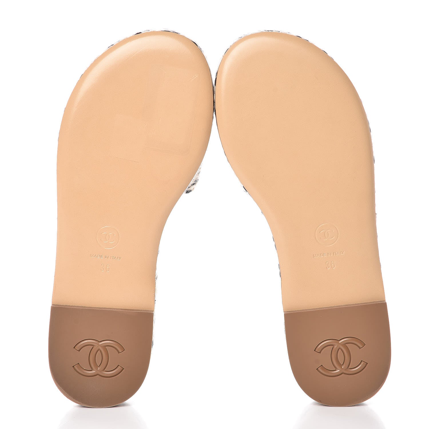 Chanel Cord CC Espadrille Slip On Sandals 36 Beige Black 5 of 10