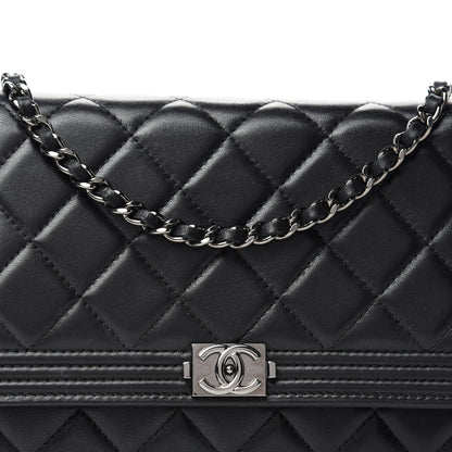Chanel Lambskin Quilted Boy Wallet On Chain WOC Black 13 of 14