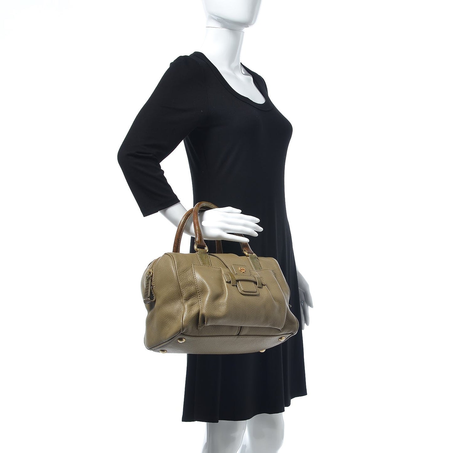 Pebbled Calfskin Lizard Boston Bag Brown