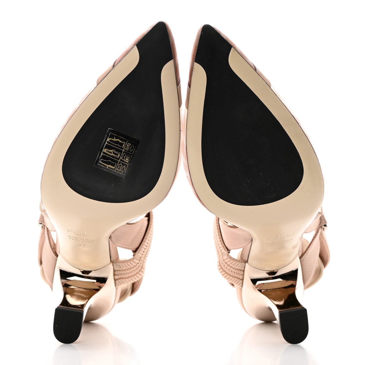 Fendi Technical Mesh FF Colibri 85mm Slingback Pumps 37 Rose Nudo 5 of 7
