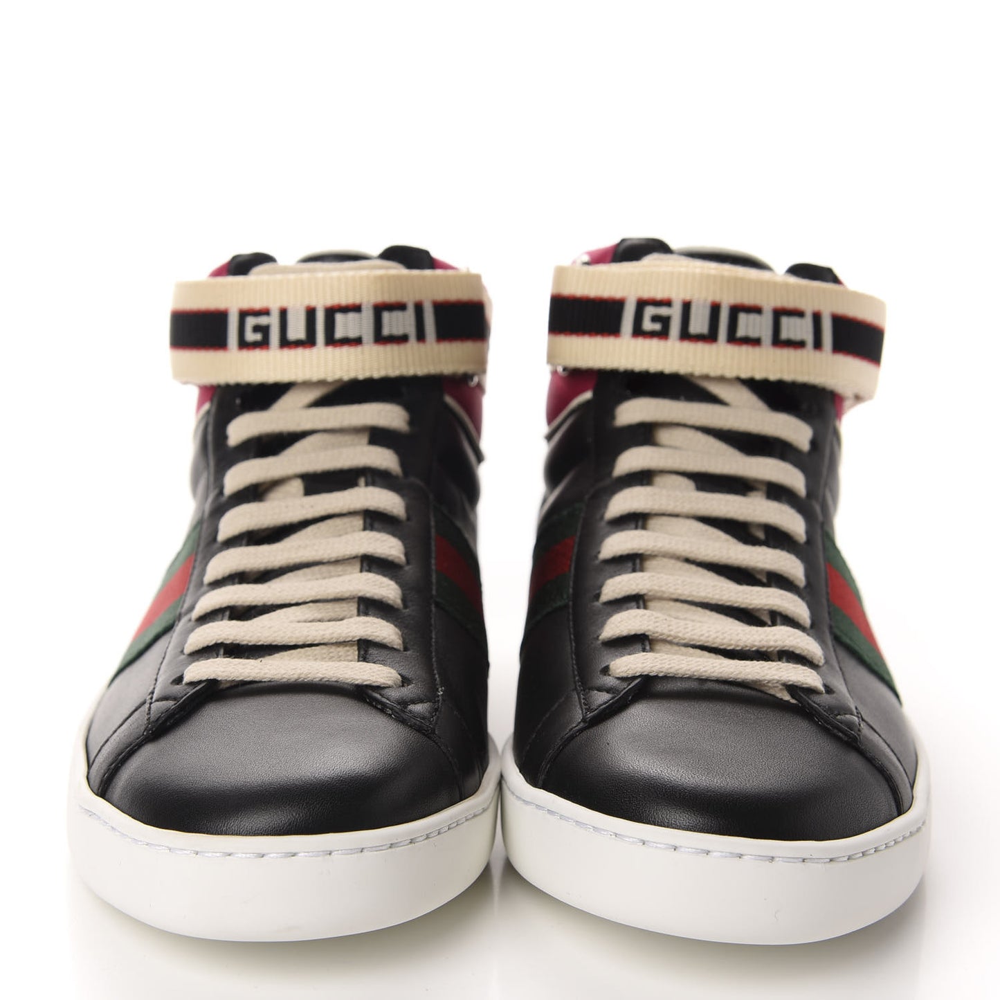 Calfskin Ayers Web New Ace Stripe High Top Sneakers 38.5 Black