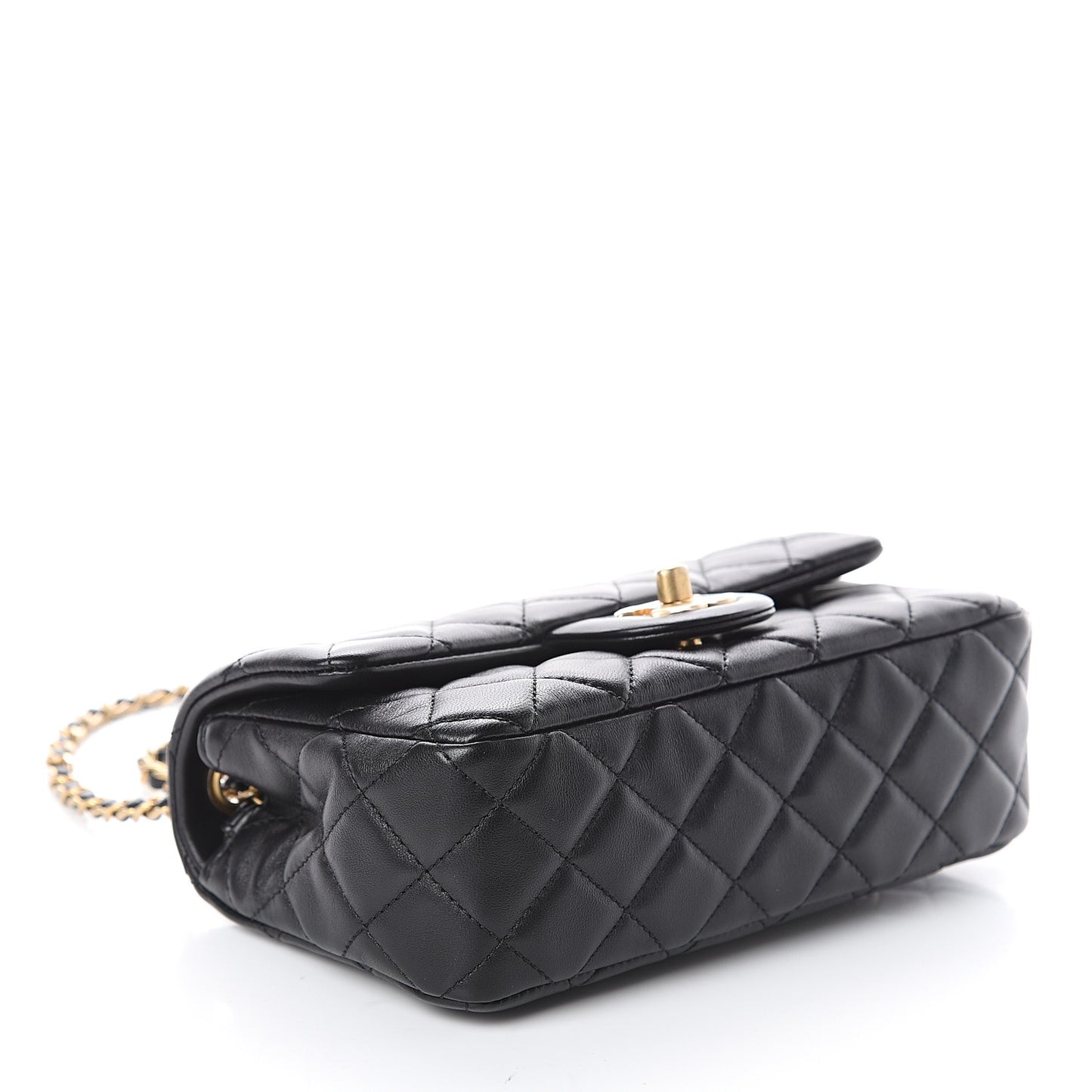 Lambskin Quilted Mini Rectangular Pearl Crush Flap Black