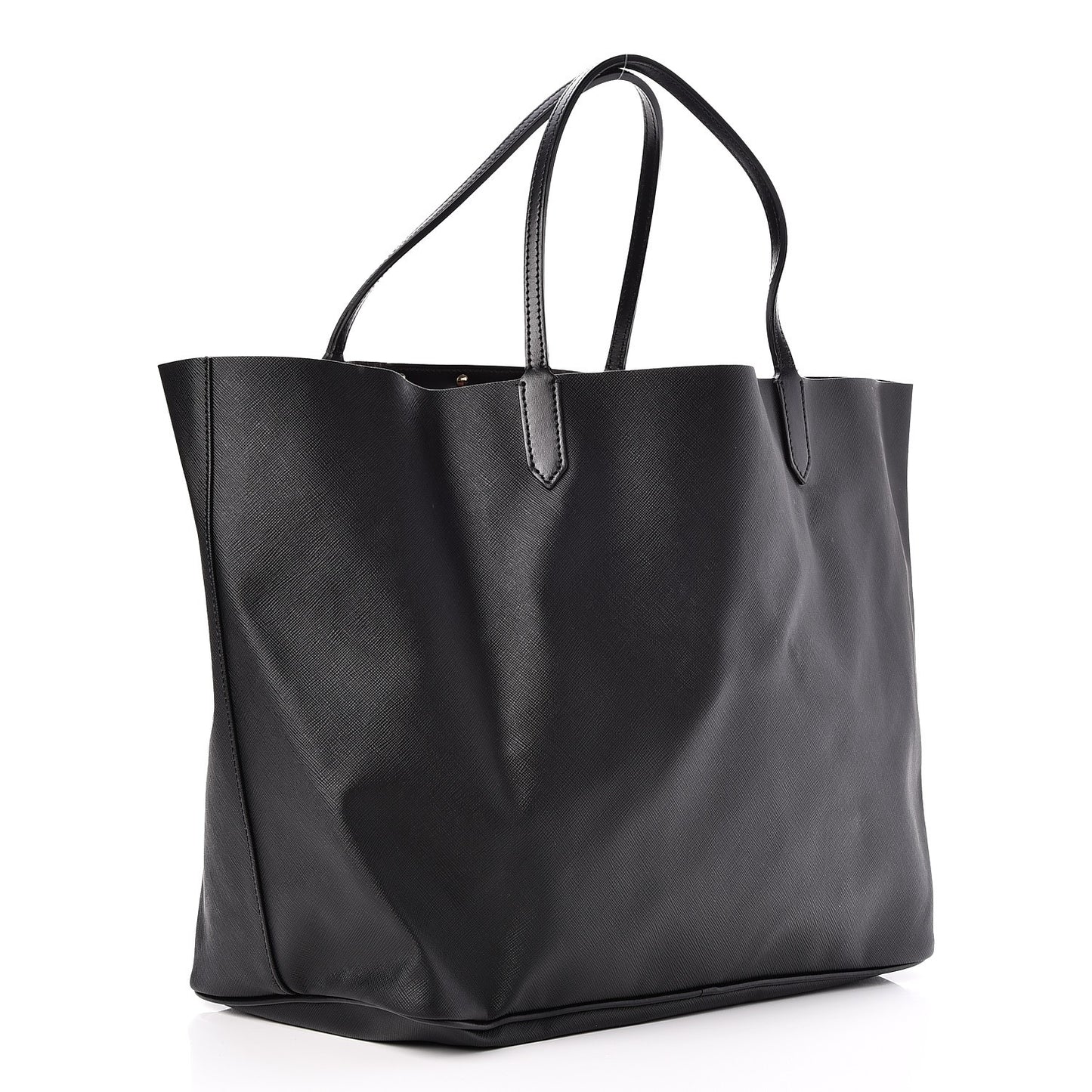 Textured Coated Canvas Peacock Print Large Antigona Tote Black