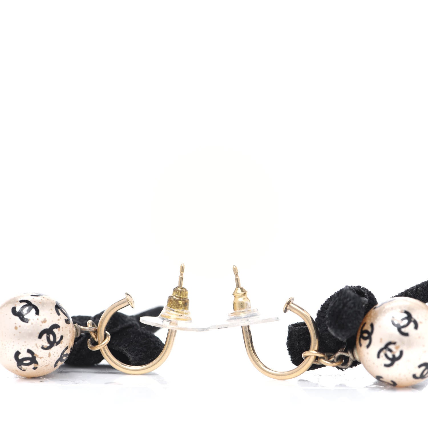 Chanel Pearl Bow Drop Earrings Gold White Black 4 of 7