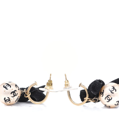 Chanel Pearl Bow Drop Earrings Gold White Black 4 of 7