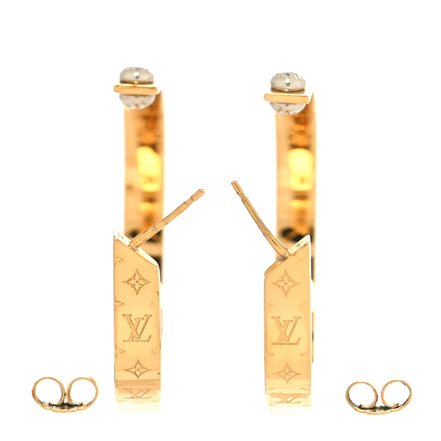 Louis Vuitton Metal Nanogram Hoop Earrings Gold 3 of 6