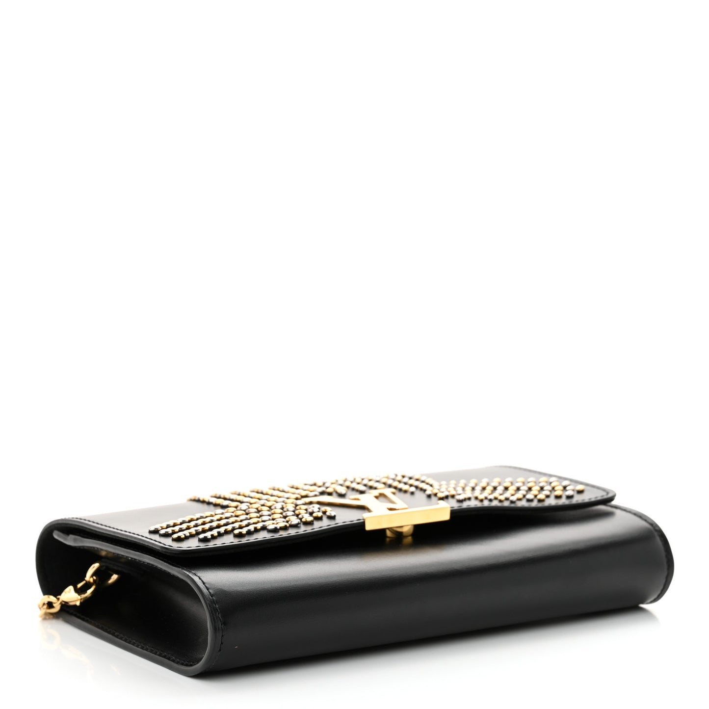 Calfskin Fleur De Lys Pochette Chain Louise Black