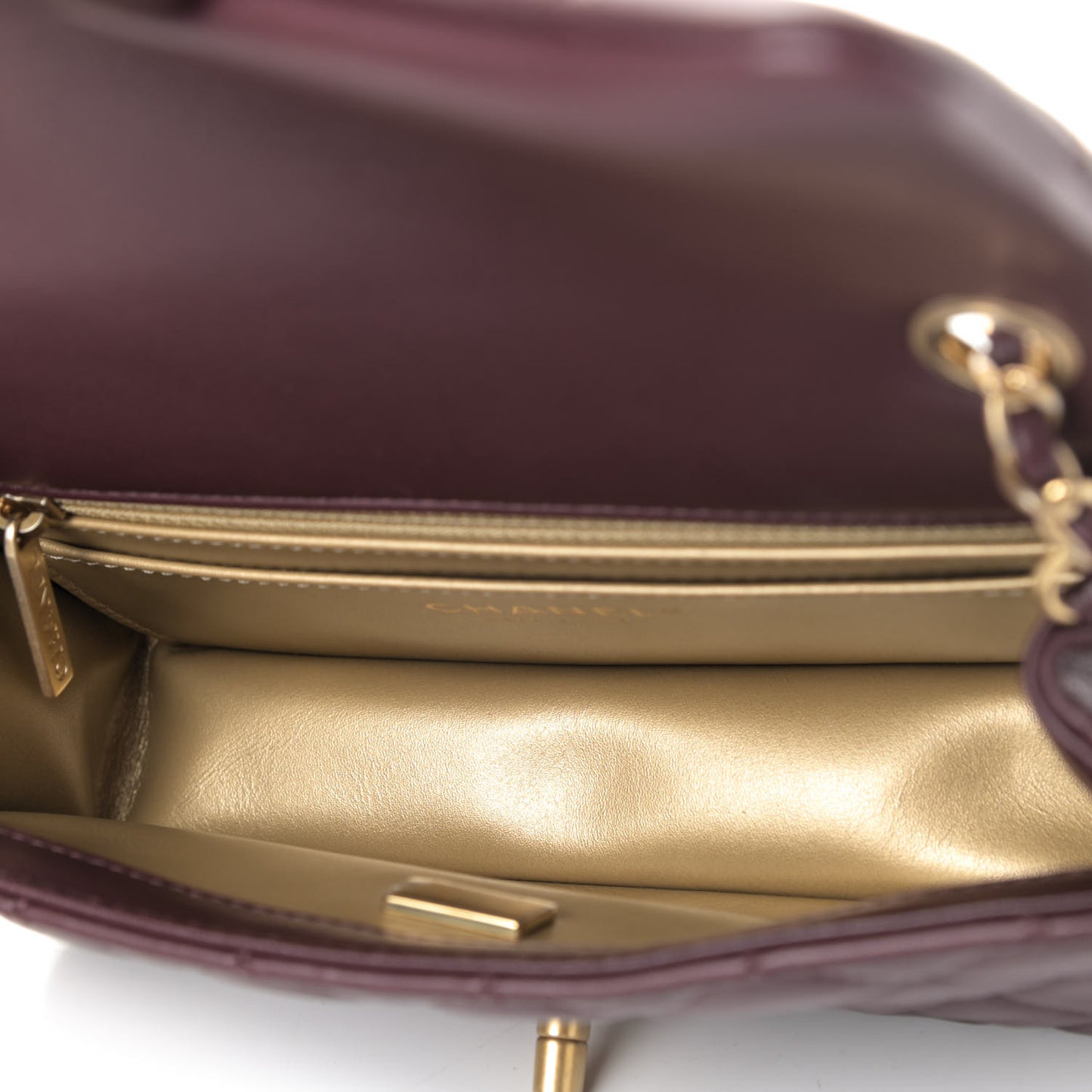 Lambskin Quilted Mini Rectangular Pearl Crush Flap Burgundy