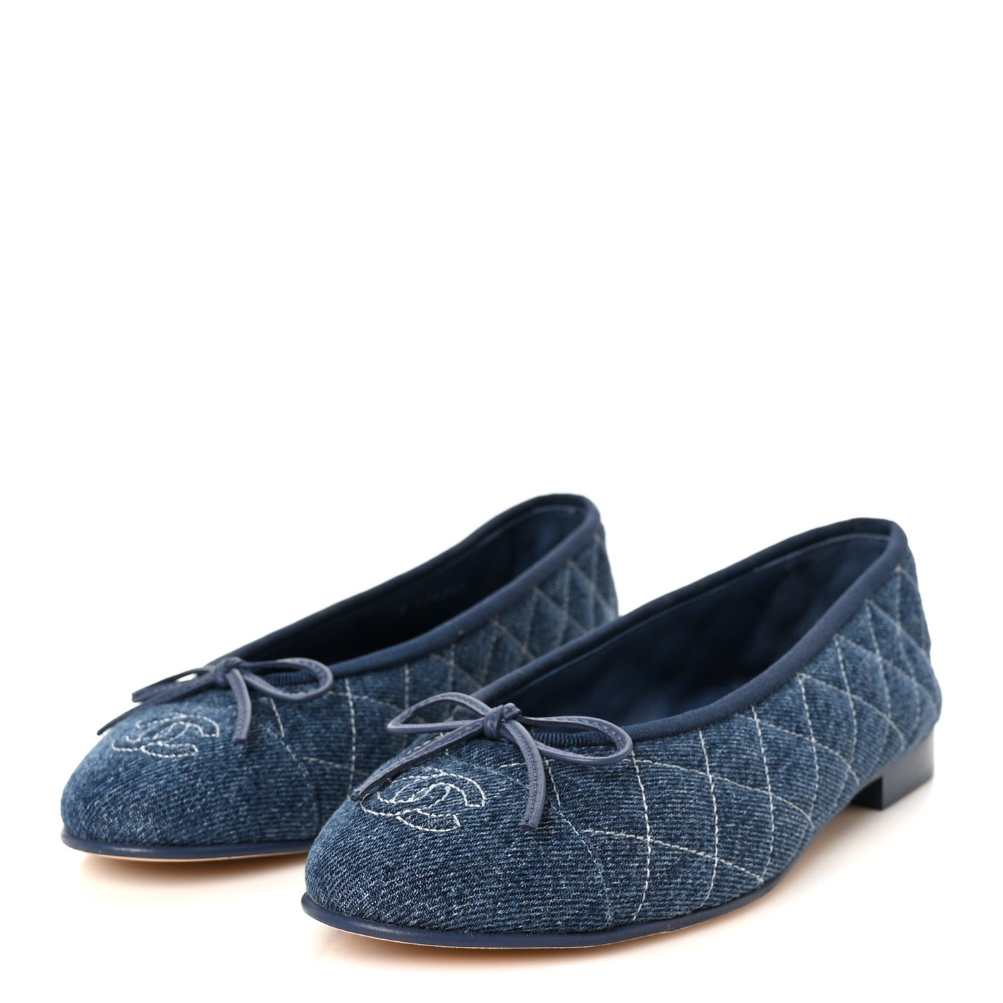 Washed Denim Quilted Cap Toe CC Ballerina Flats 37.5 Blue