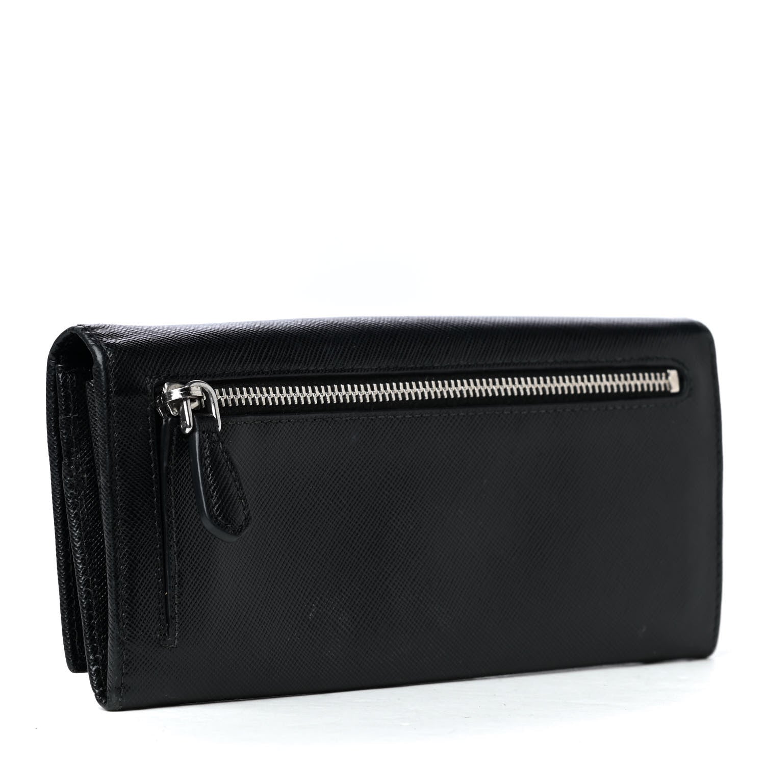 Prada Saffiano Triangle Continental Flap Wallet Black 2 of 4