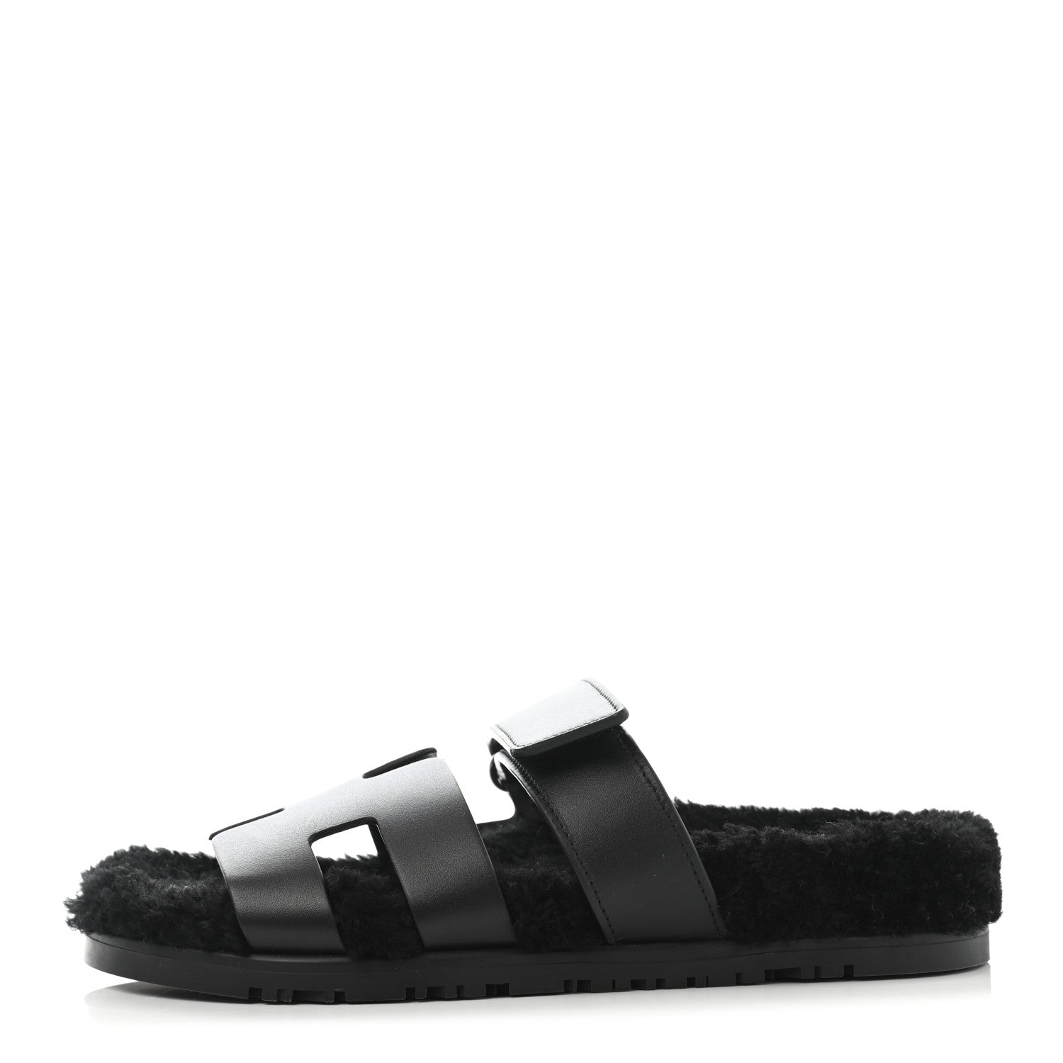 Hermes Calfskin Woolskin Womens Chypre Sandals 36 Black 1 of 8