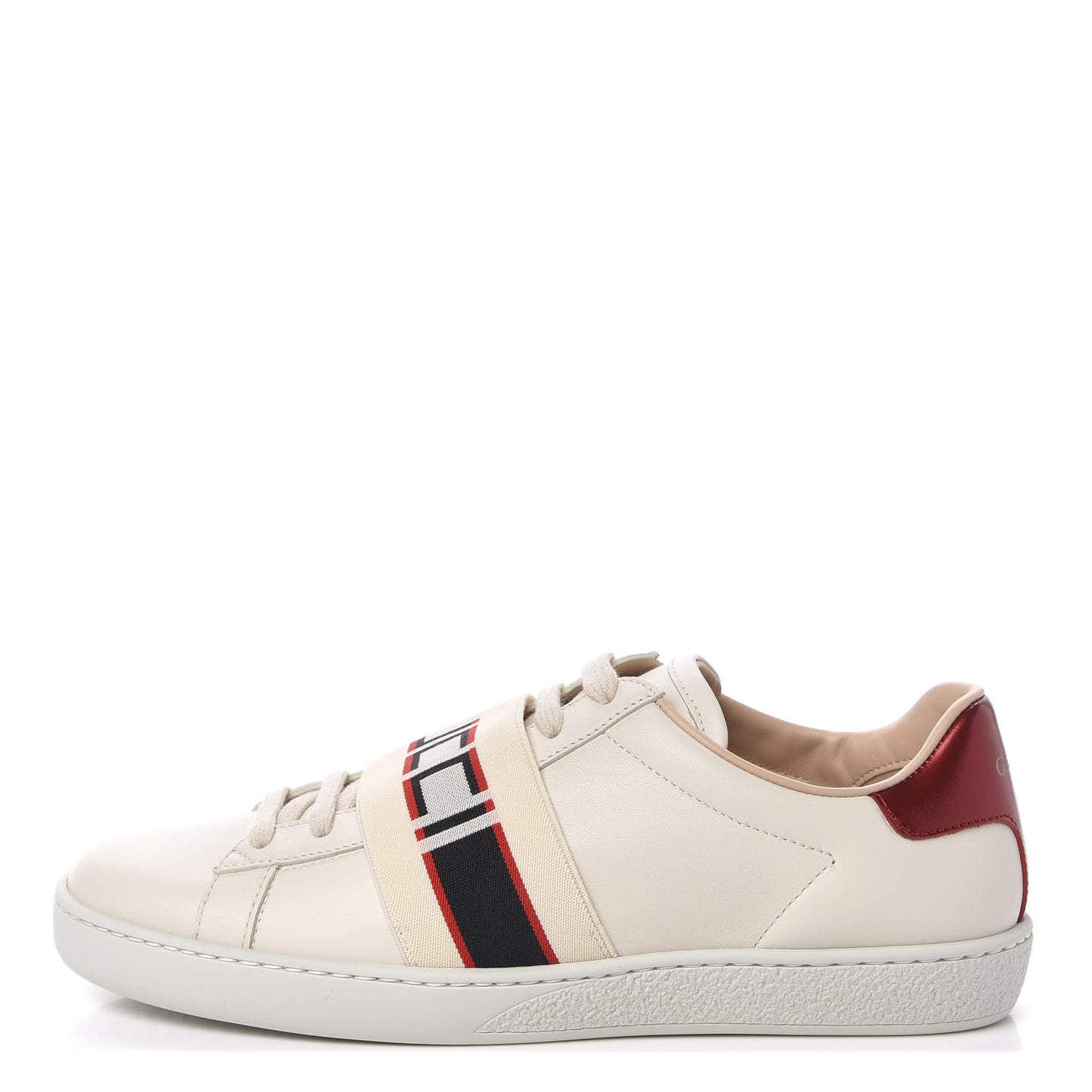 Calfskin Stripe Womens New Ace Sneakers 36.5 New Mystic White Ecru Red Flame