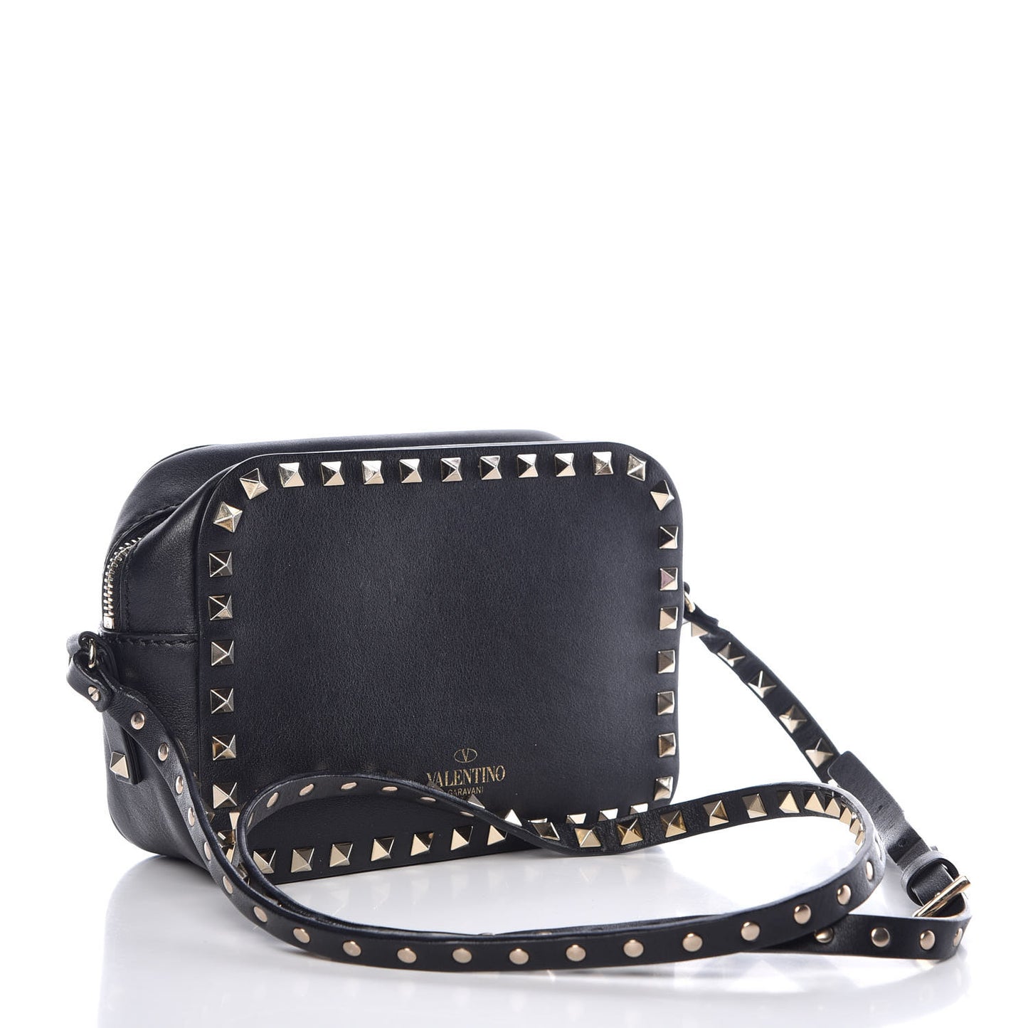 Calfskin Rockstud Camera Crossbody Bag Black