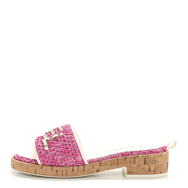 Chanel Tweed Cork Mule Sandal 36 Pink White 1771798 – FASHIONPHILE