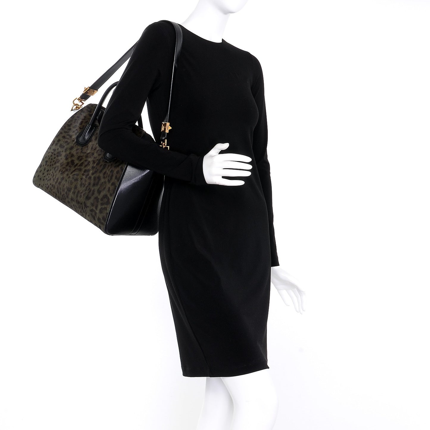Calf Hair Smooth Calfskin Leopard Print Medium Antigona Black