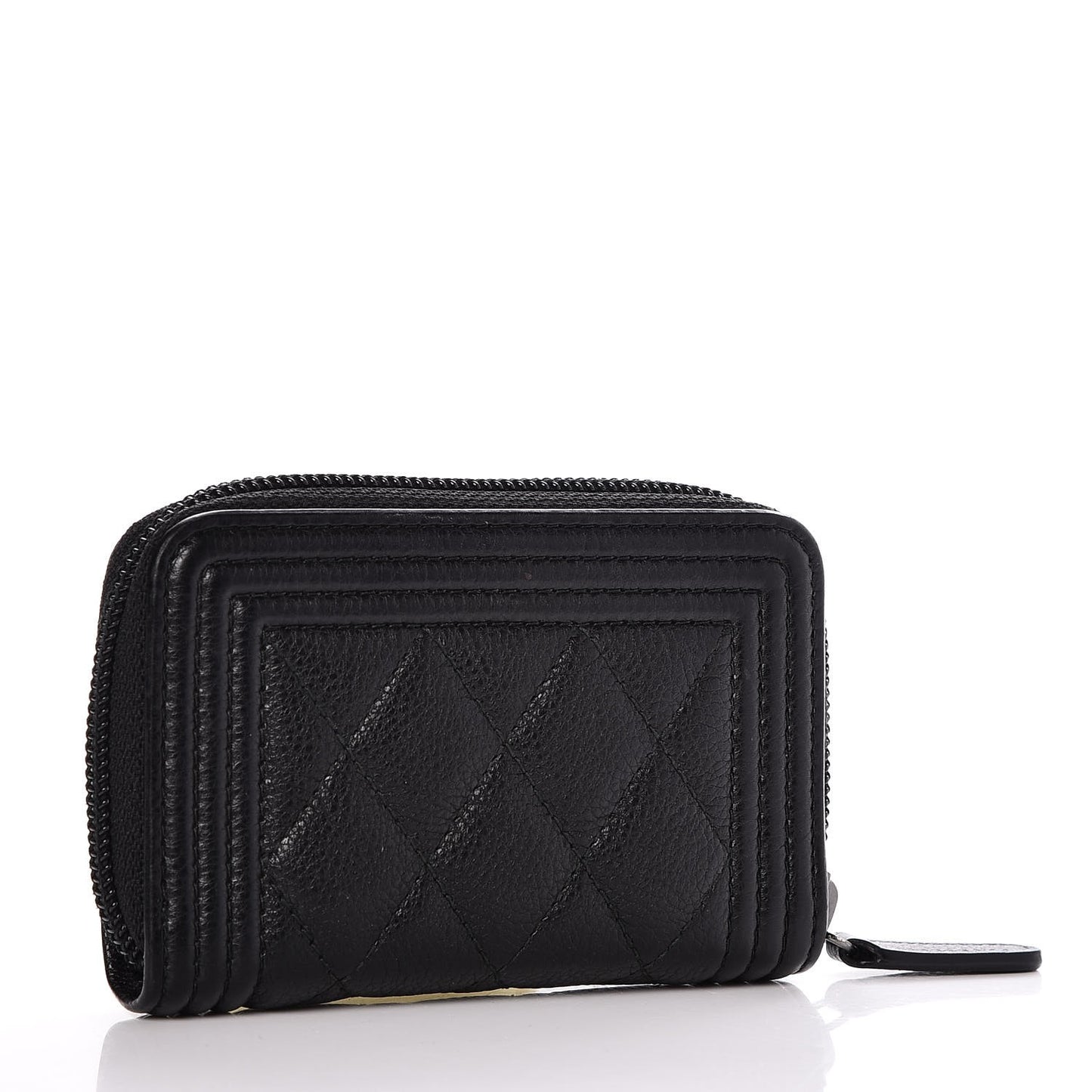 Goatskin Quilted Boy Zip Around Coin Purse Wallet Black