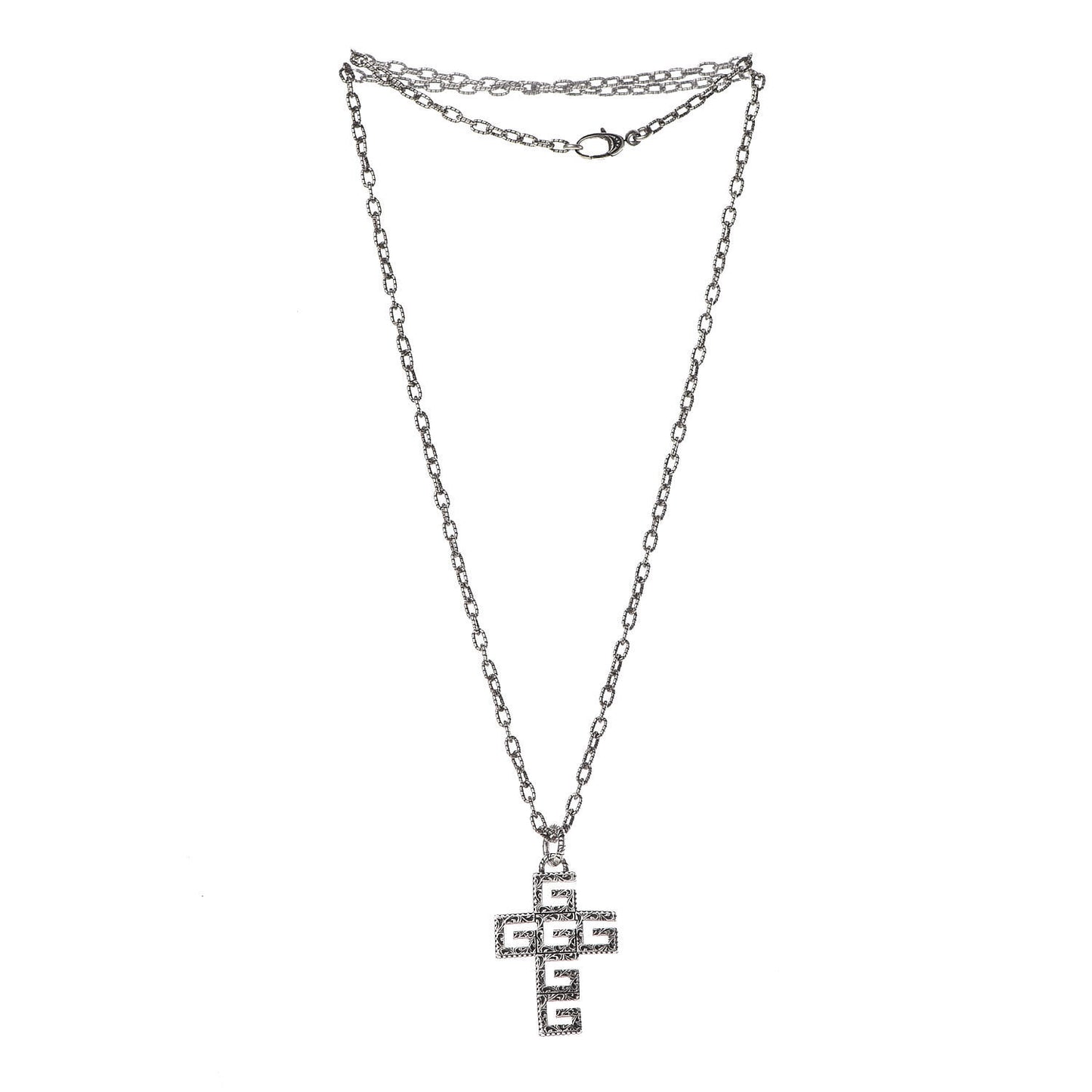 Mens G Cube Cross Necklace Silver