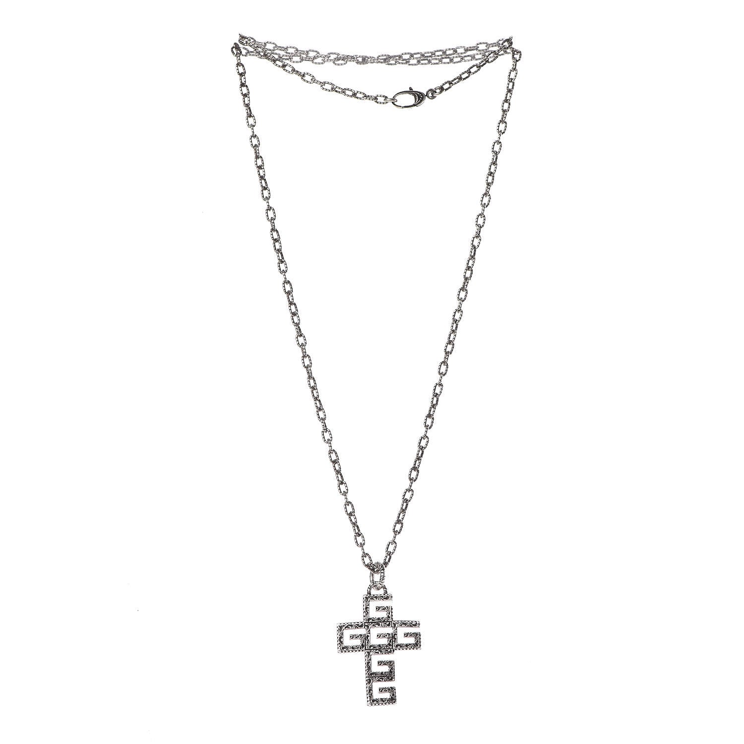 Gucci Mens G Cube Cross Necklace Silver 3 of 7