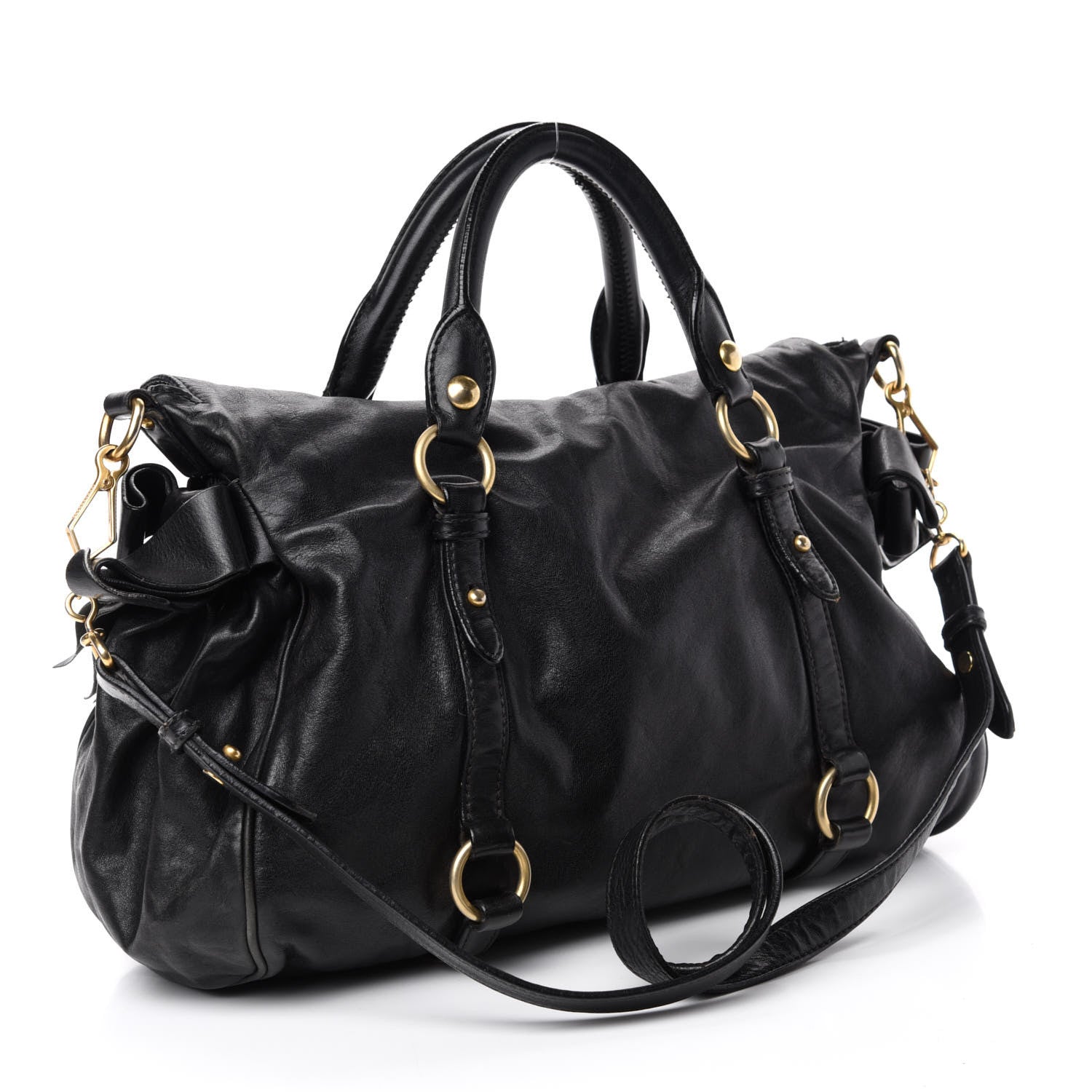 Miu Miu Vitello Lux Bow Tote Black 4 of 15