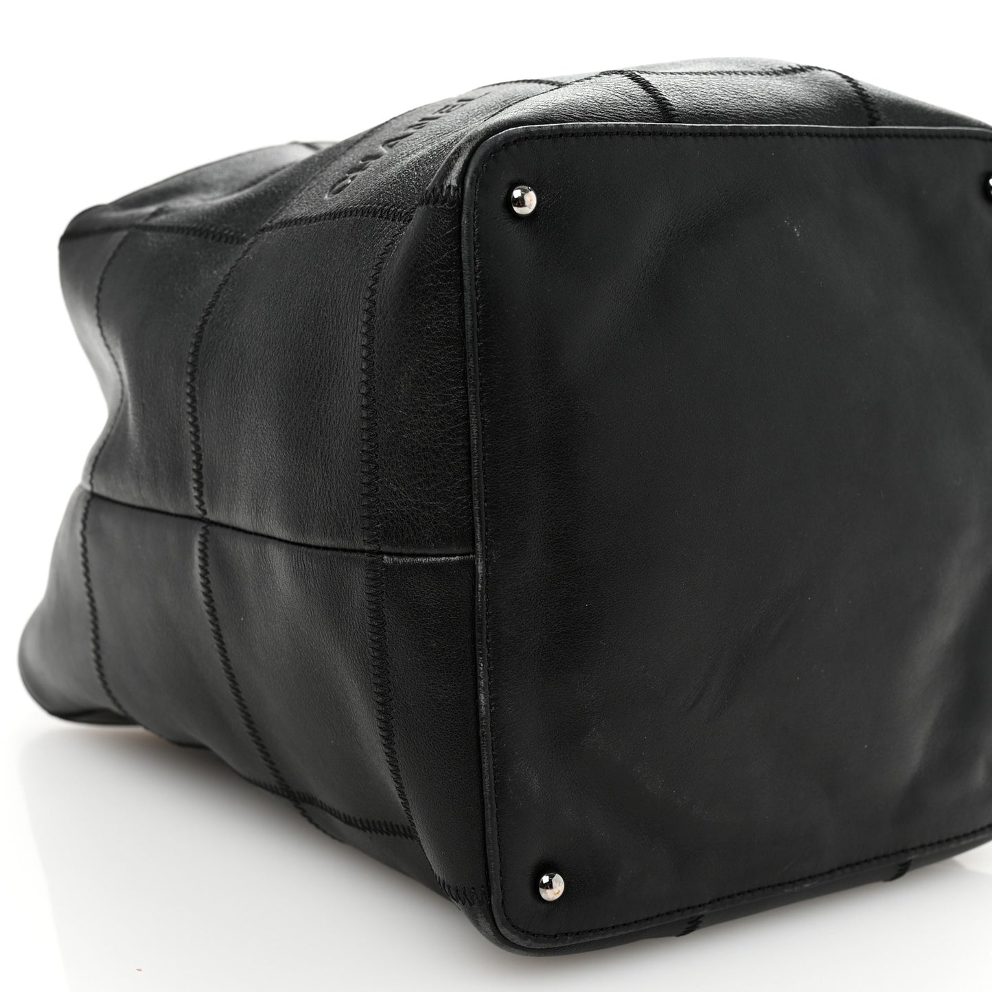 Calfskin Square Stitched Tassel Hobo Black