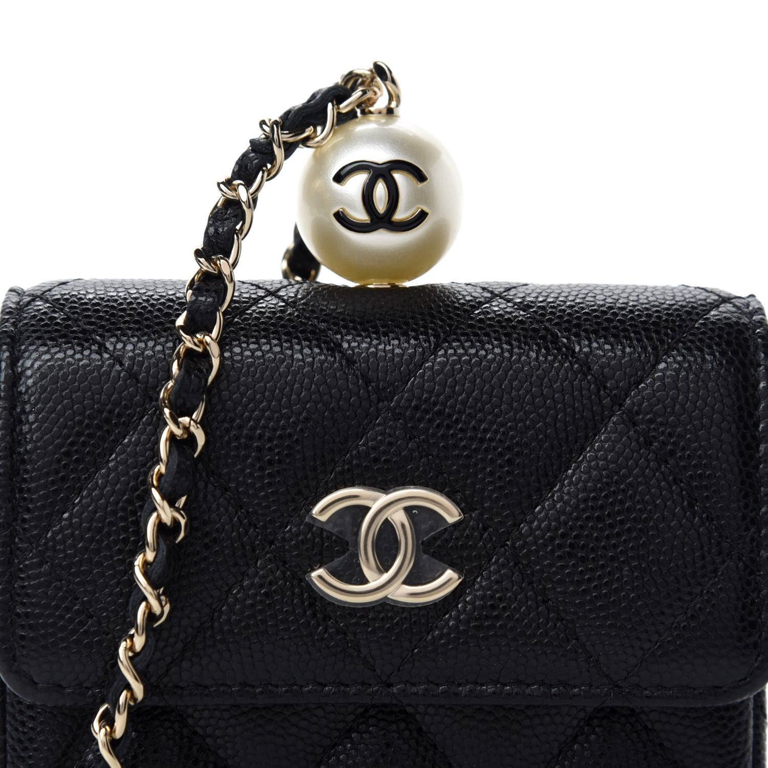 Chanel Caviar Quilted Pearl Card Holder On Chain Black 11 of 12