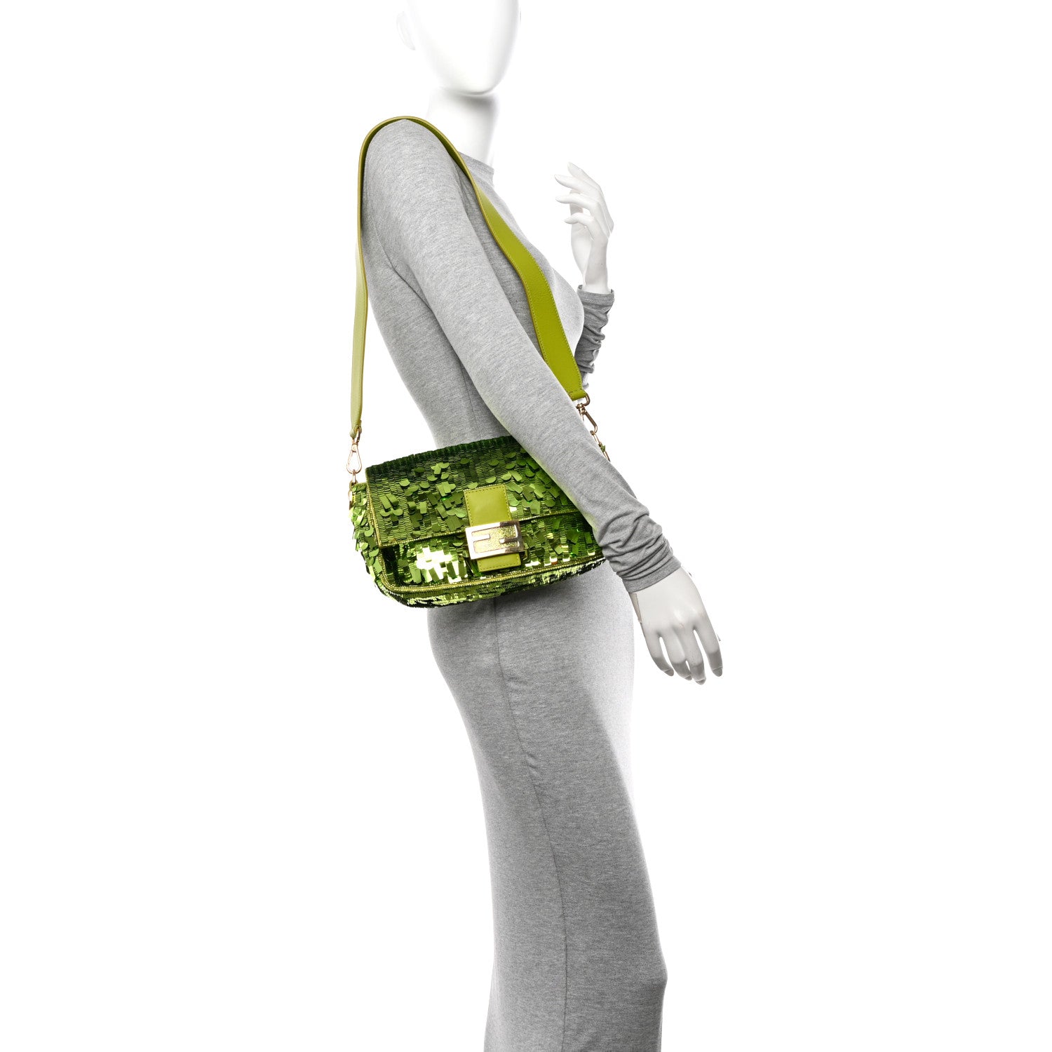 Fendi Sequin Paillettes Vitello Grace Sex and the City Baguette Wasabi 3 of 10