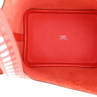 Hermes Epsom Tressage De Cuir Picotin Lock 18 PM Capucine Celeste Rouge H 5 of 11