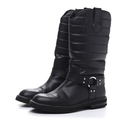 Chanel Calfskin Star Quilted Biker Boots 38 Black 3 of 9
