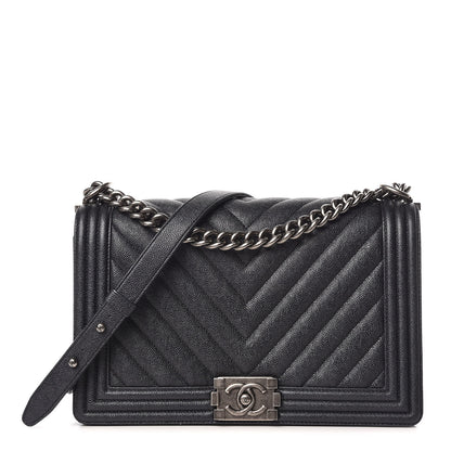 Chanel Caviar Quilted Chevron New Medium Boy Flap Navy 1 of 9