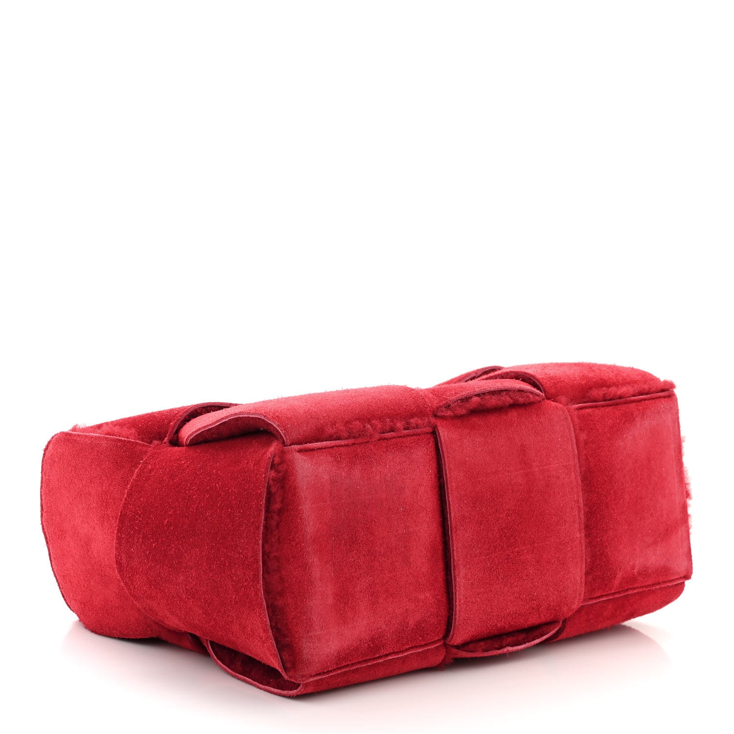 Bottega Veneta Suede Shearling Maxi Intrecciato Small Arco Tote Red 5 of 12
