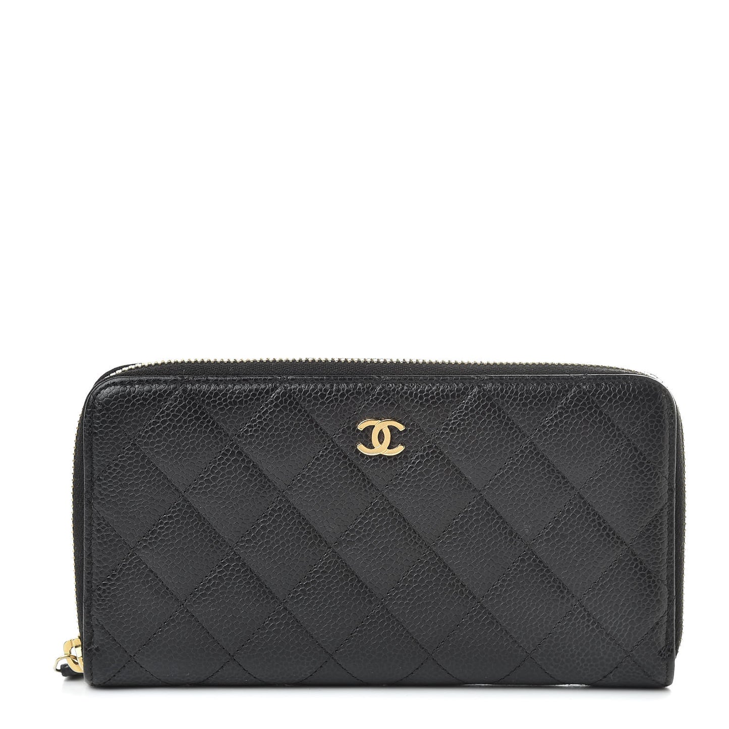Caviar Quilted Large Gusset Zip Around Wallet Black