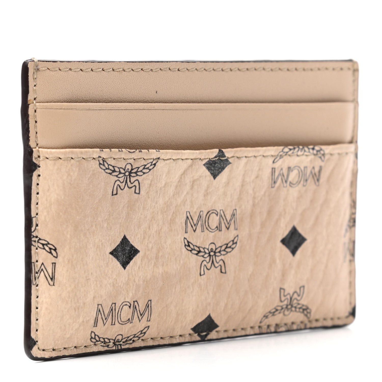 MCM Calfskin Visetos Mini Card Case Beige 3 of 6